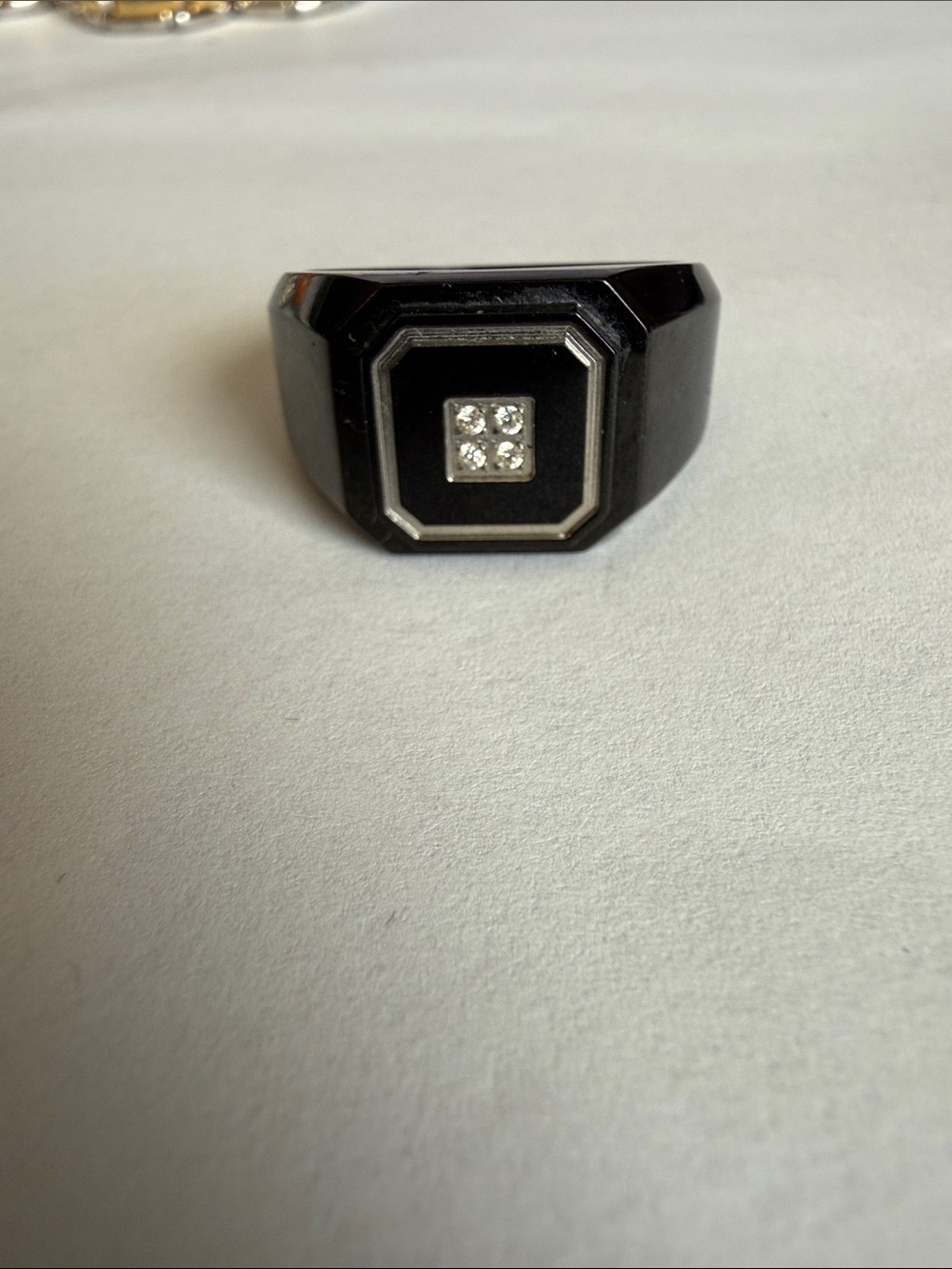 JOSEPH engraved Black Resin Men's Signet Ring with Silver Accents
